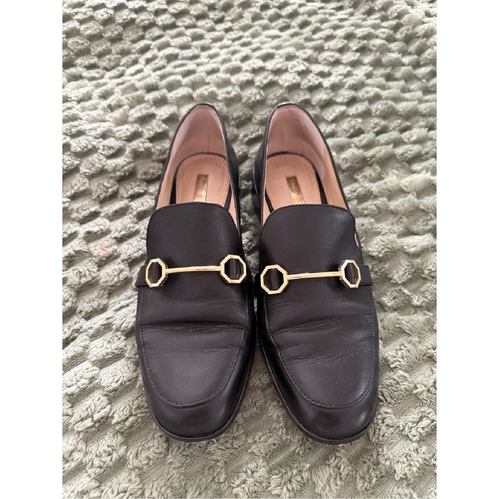 Louise et Cie Lo Bayne Black‎ Leather Loafers Gold Hardware Slip On Shoes